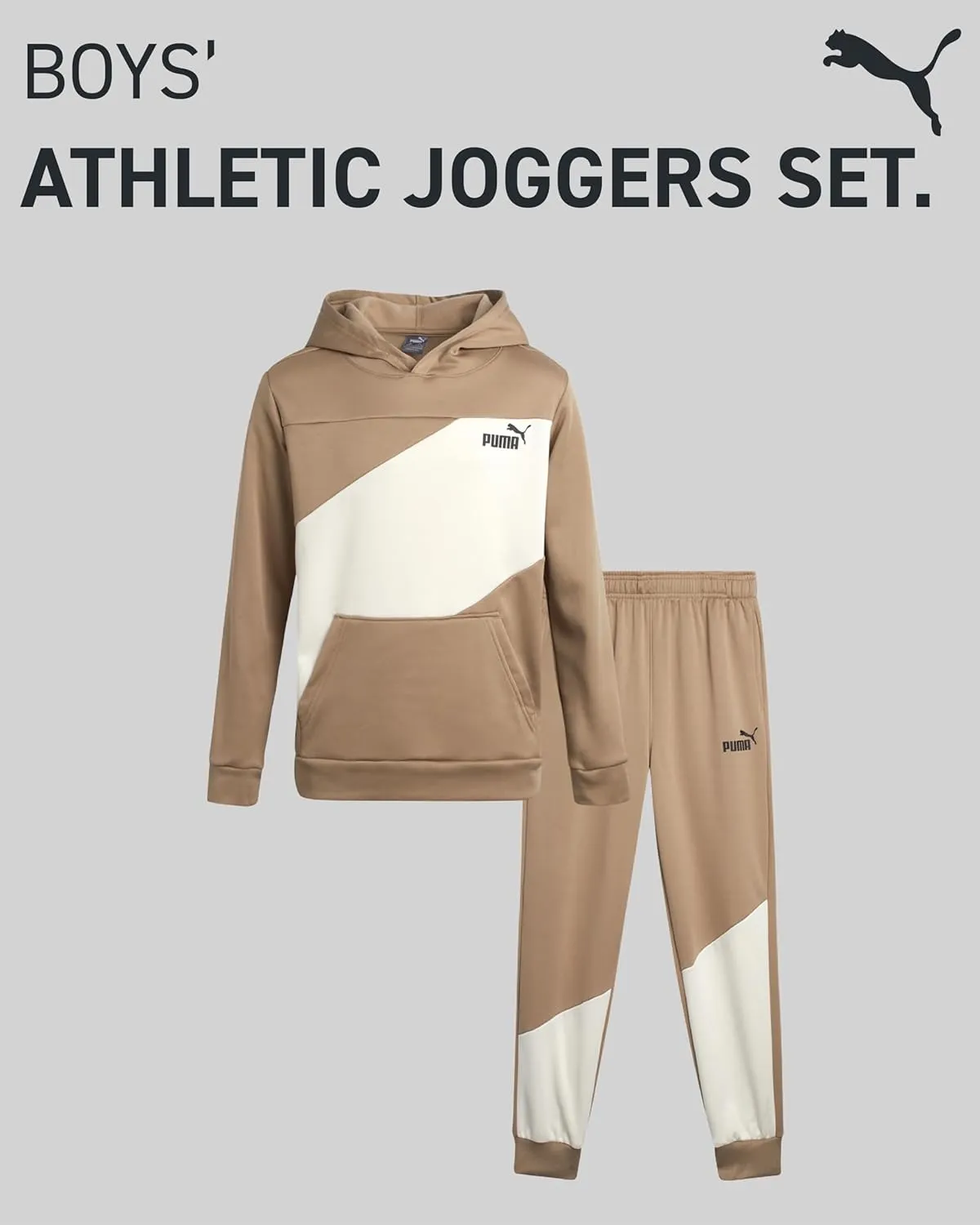 PUMA Boys' Jogger Set -2 Piece Active Fleece Pullover Graphic Hoodie Sweatshirt and Sweatpants for Boys (8-16)
