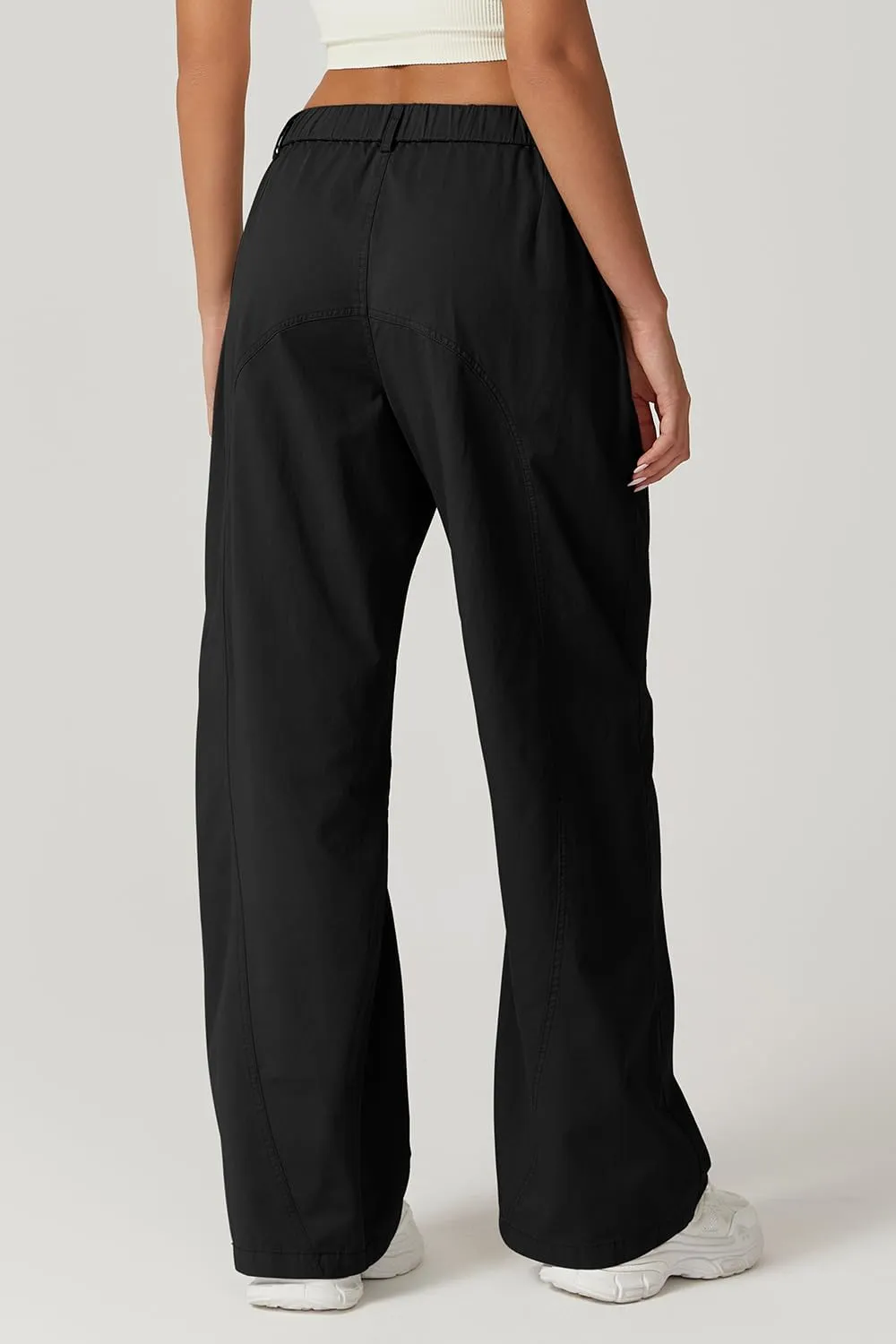 QINSEN Womens Zip Front Wide Leg Long Pants High Waist Causal Cargo Pants Cotton Pocket Palazzo Pants