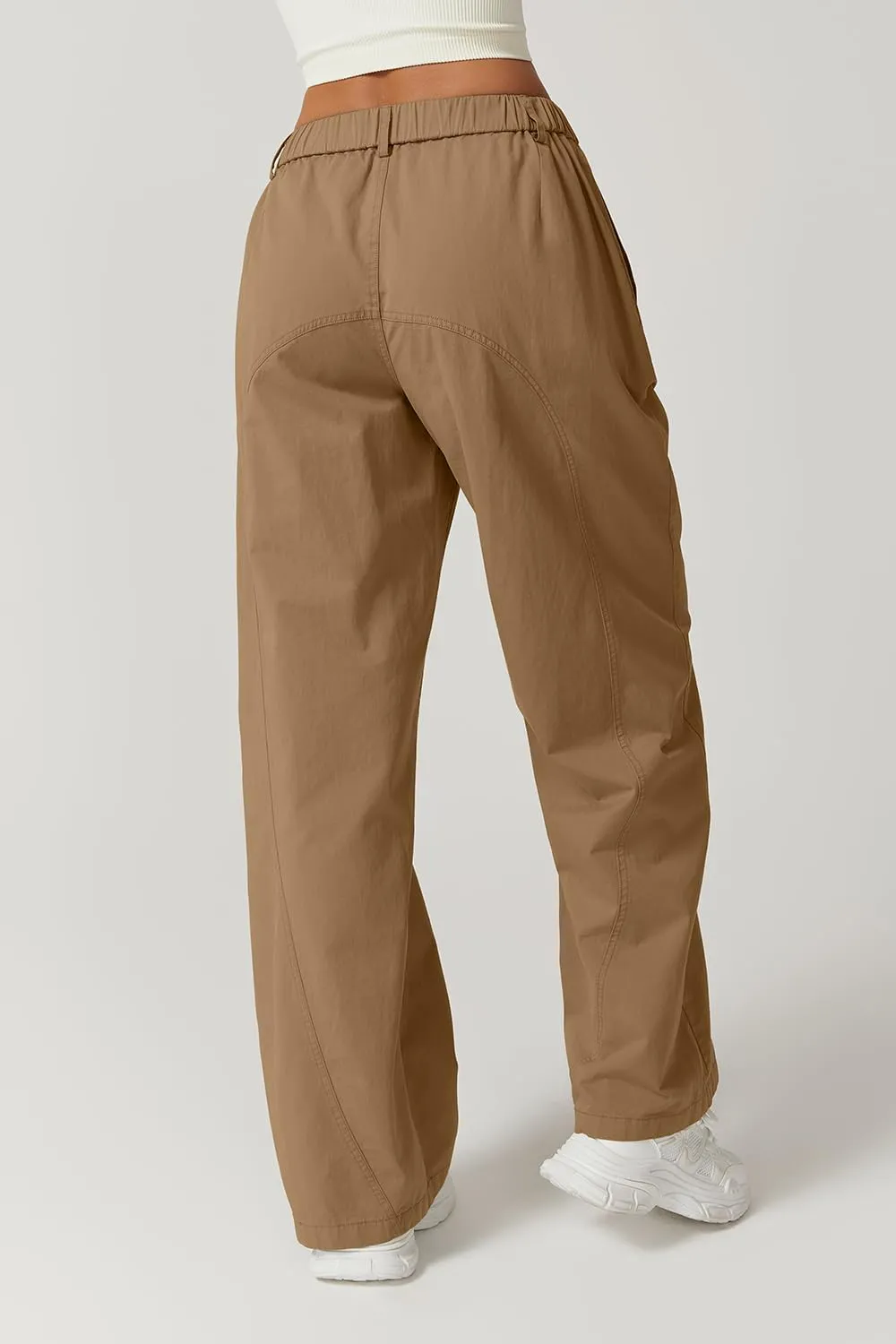 QINSEN Womens Zip Front Wide Leg Long Pants High Waist Causal Cargo Pants Cotton Pocket Palazzo Pants
