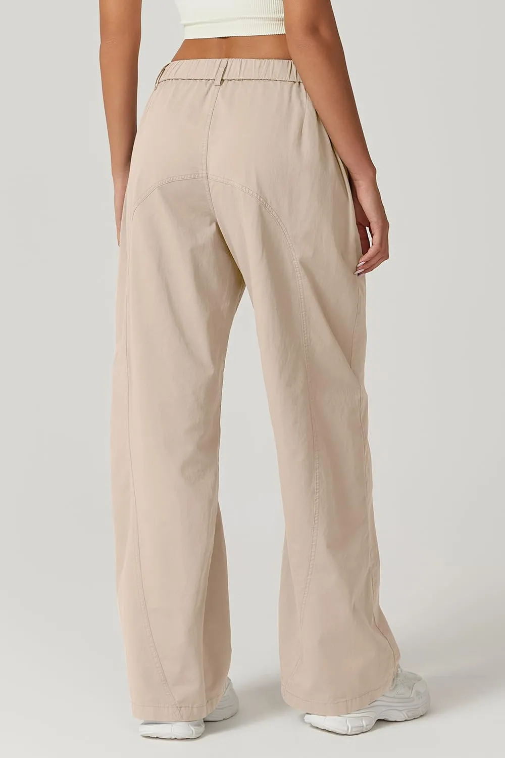 QINSEN Womens Zip Front Wide Leg Long Pants High Waist Causal Cargo Pants Cotton Pocket Palazzo Pants
