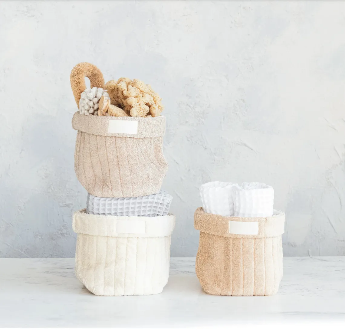 Quilted Cotton Terry Cloth Folding Baskets, 3 Colors