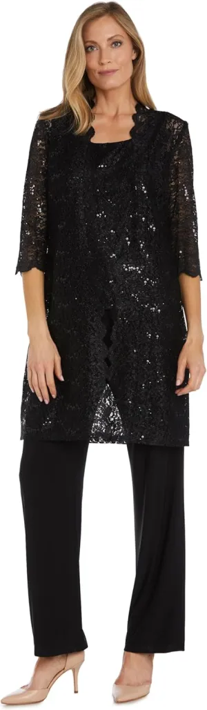 R&M Richards Womens Plus Sequined Lace Pant Suit