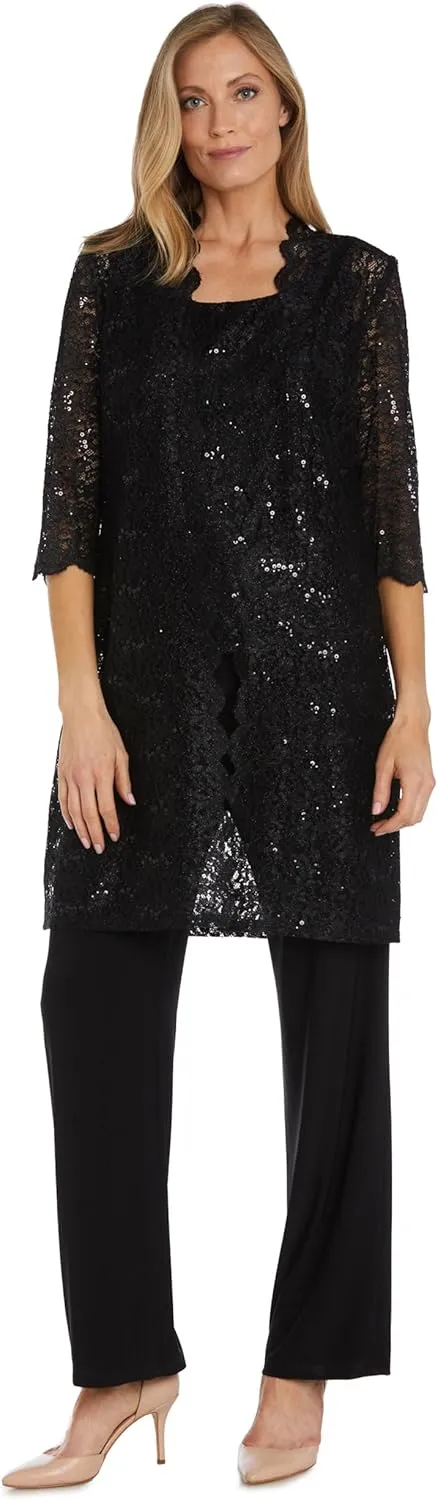 R&M Richards Women's Scallop Lace Duster Pant Set