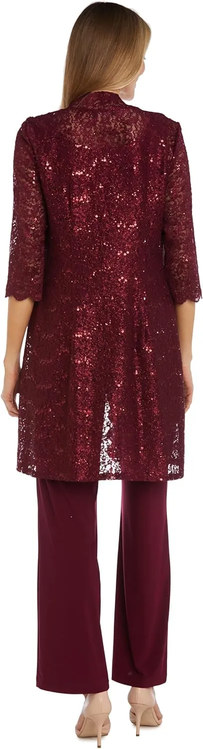 R&M Richards Women's Scallop Lace Duster Pant Set