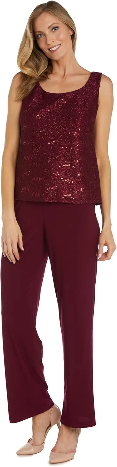 R&M Richards Women's Scallop Lace Duster Pant Set