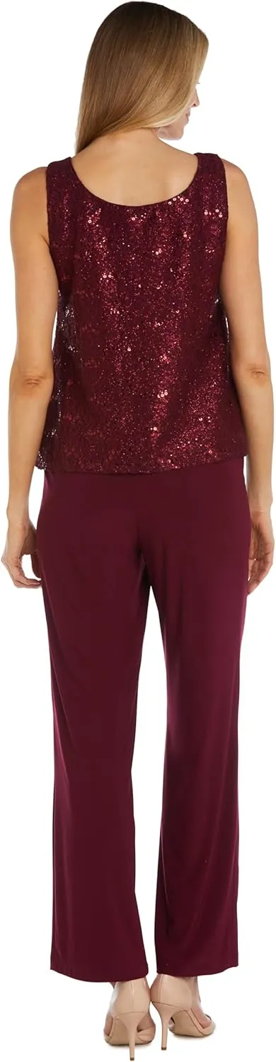 R&M Richards Women's Scallop Lace Duster Pant Set