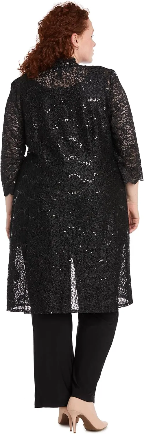 R&M Richards Women's Scallop Lace Duster Pant Set