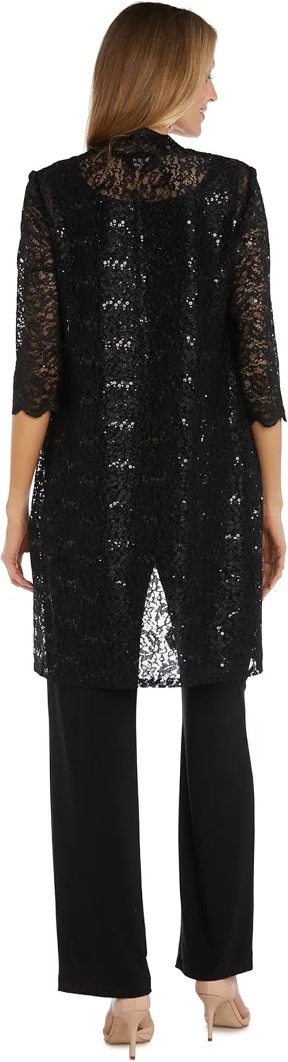 R&M Richards Women's Scallop Lace Duster Pant Set