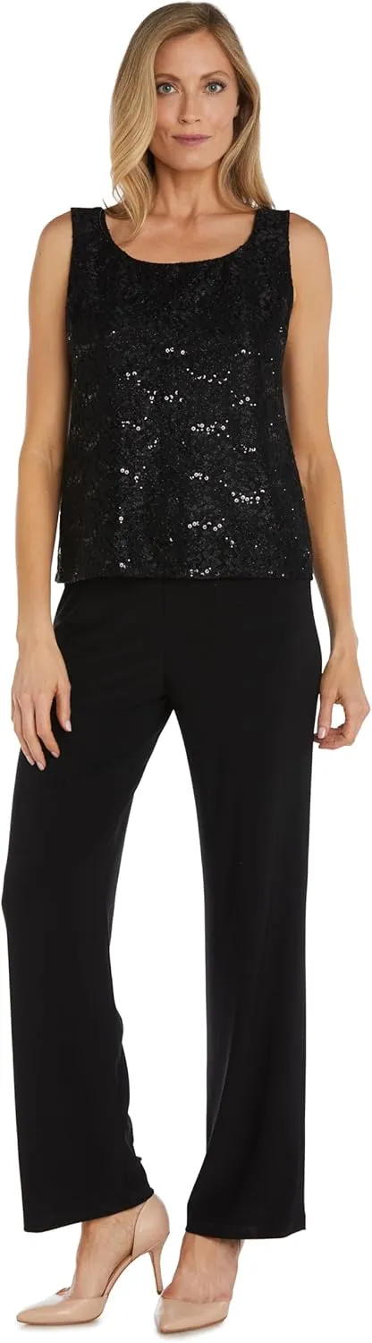 R&M Richards Women's Scallop Lace Duster Pant Set