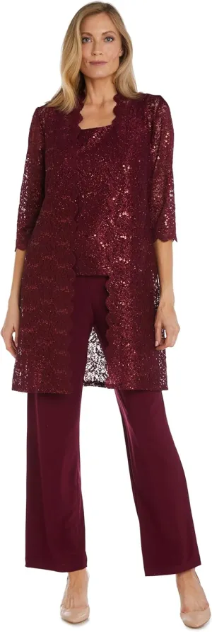 R&M Richards Women's Scallop Lace Duster Pant Set