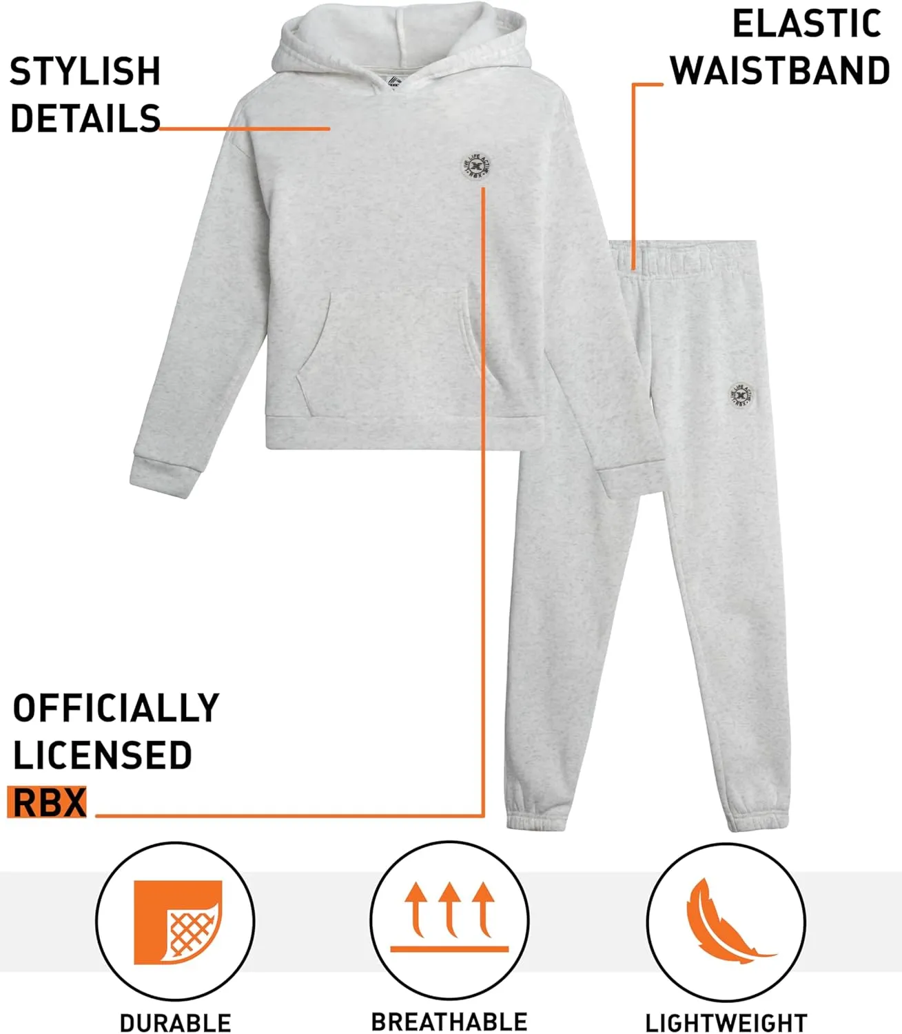 RBX Girls' Sweatsuit Set - 2 Piece Fleece Pullover Hooded Sweatshirt and Matching Jogger Sweatpants for Girls (Sizes: 7-12)