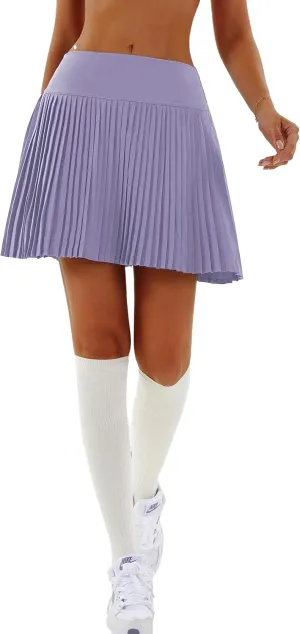 Redqenting Pleated Tennis Skirts with Inner Shorts High Waist Golf Skorts for Women with Pockets Athletic Skorts Mid-Length