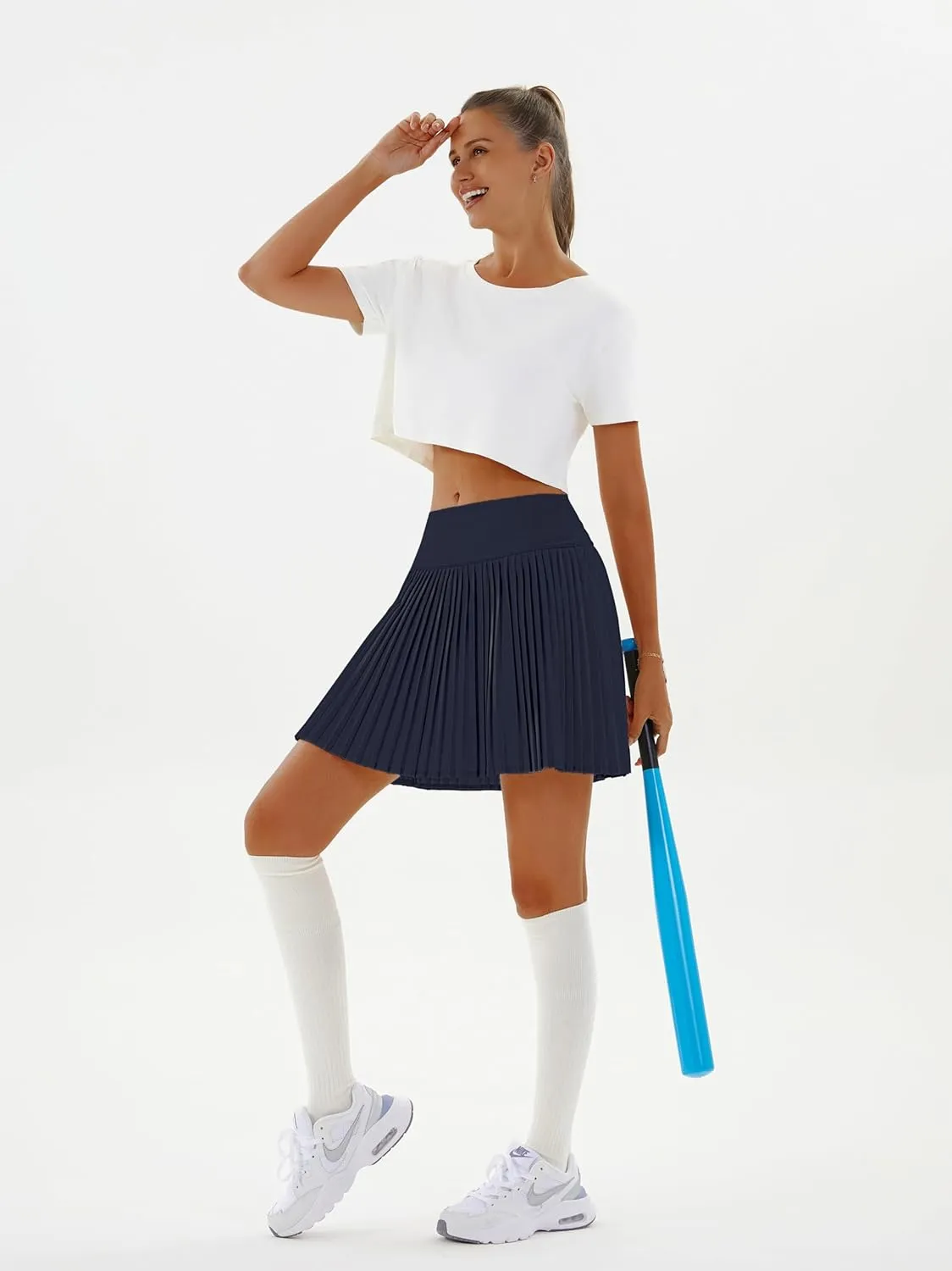 Redqenting Pleated Tennis Skirts with Inner Shorts High Waist Golf Skorts for Women with Pockets Athletic Skorts Mid-Length