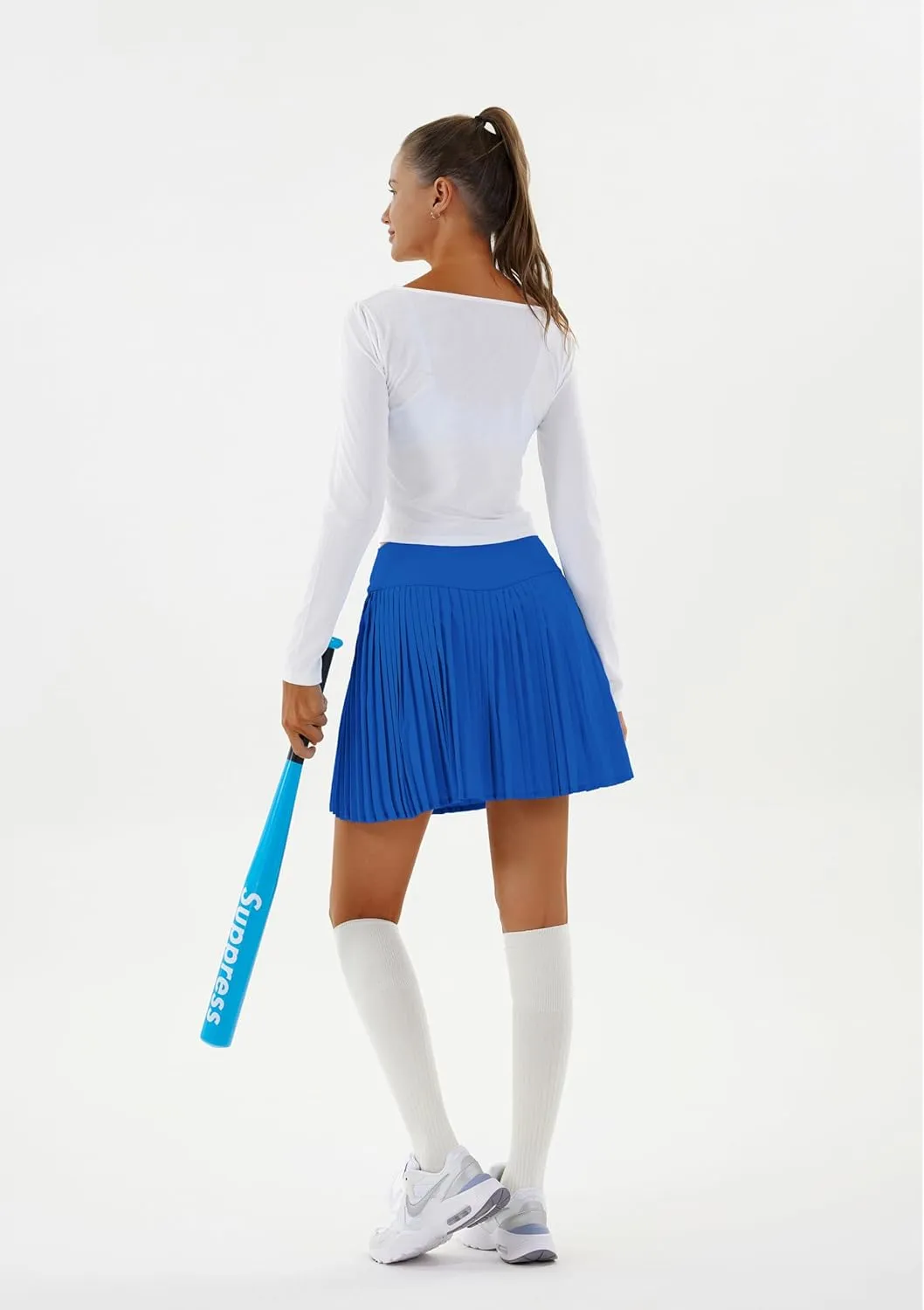 Redqenting Pleated Tennis Skirts with Inner Shorts High Waist Golf Skorts for Women with Pockets Athletic Skorts Mid-Length