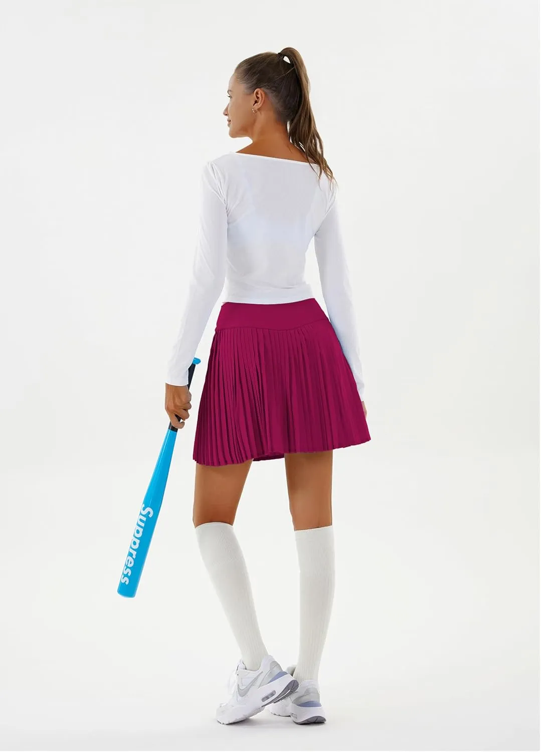Redqenting Pleated Tennis Skirts with Inner Shorts High Waist Golf Skorts for Women with Pockets Athletic Skorts Mid-Length