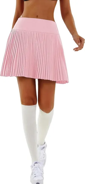 Redqenting Pleated Tennis Skirts with Inner Shorts High Waist Golf Skorts for Women with Pockets Athletic Skorts Mid-Length