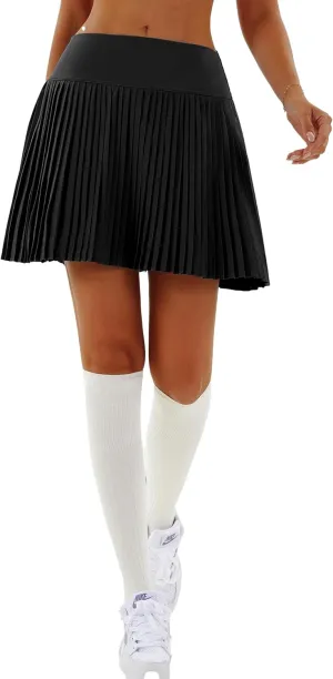 Redqenting Pleated Tennis Skirts with Inner Shorts High Waist Golf Skorts for Women with Pockets Athletic Skorts Mid-Length