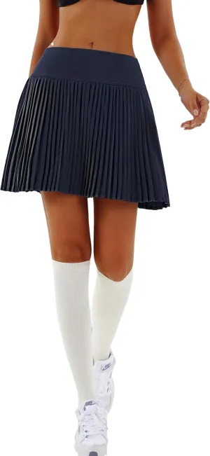Redqenting Pleated Tennis Skirts with Inner Shorts High Waist Golf Skorts for Women with Pockets Athletic Skorts Mid-Length
