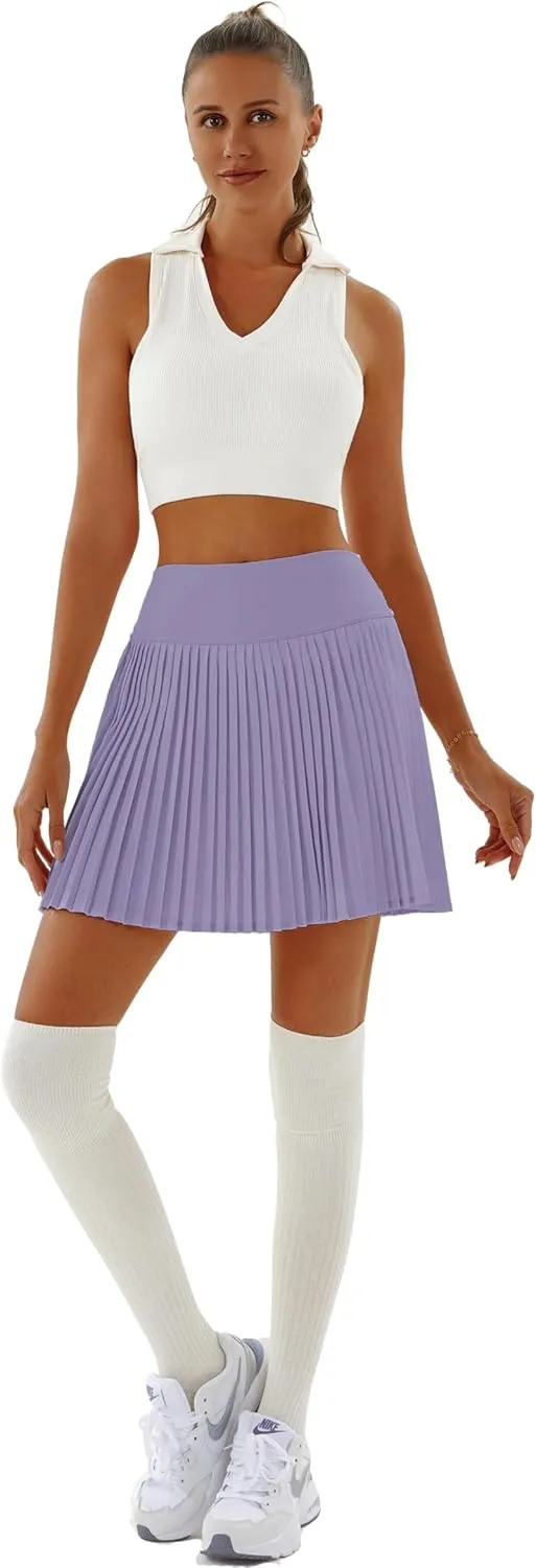 Redqenting Pleated Tennis Skirts with Inner Shorts High Waist Golf Skorts for Women with Pockets Athletic Skorts Mid-Length