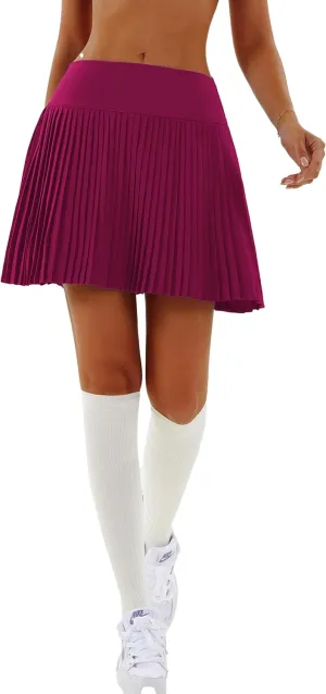 Redqenting Pleated Tennis Skirts with Inner Shorts High Waist Golf Skorts for Women with Pockets Athletic Skorts Mid-Length