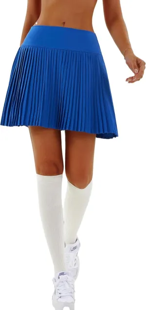 Redqenting Pleated Tennis Skirts with Inner Shorts High Waist Golf Skorts for Women with Pockets Athletic Skorts Mid-Length