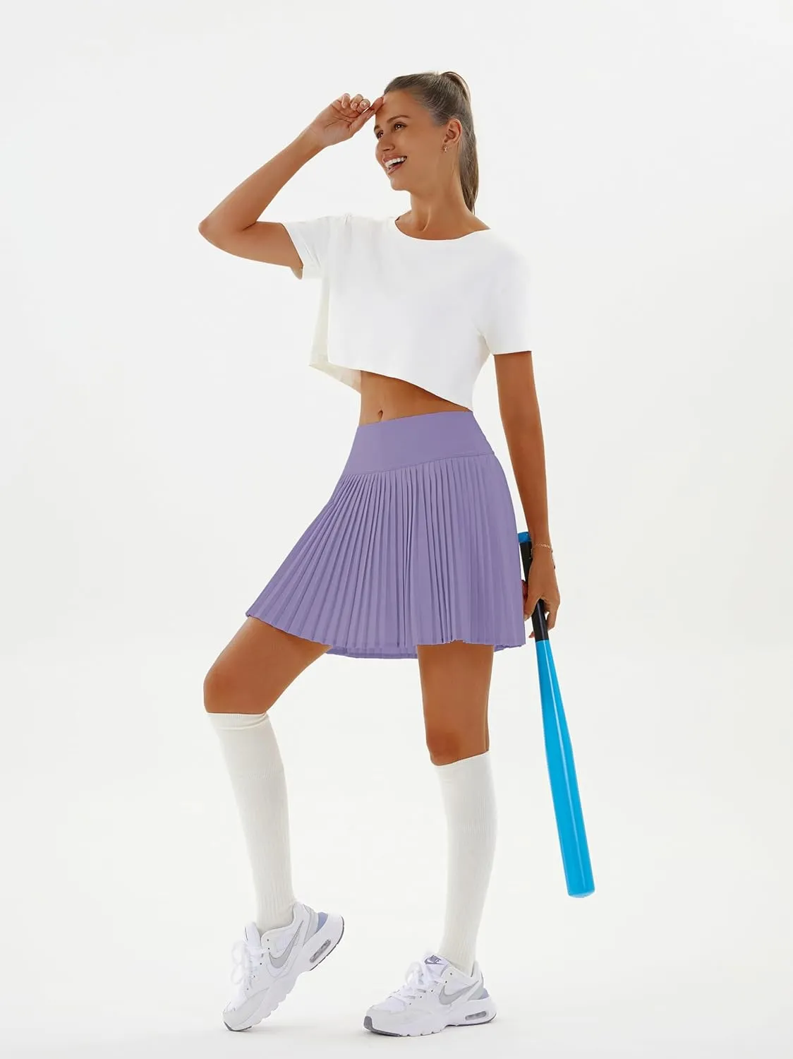 Redqenting Pleated Tennis Skirts with Inner Shorts High Waist Golf Skorts for Women with Pockets Athletic Skorts Mid-Length