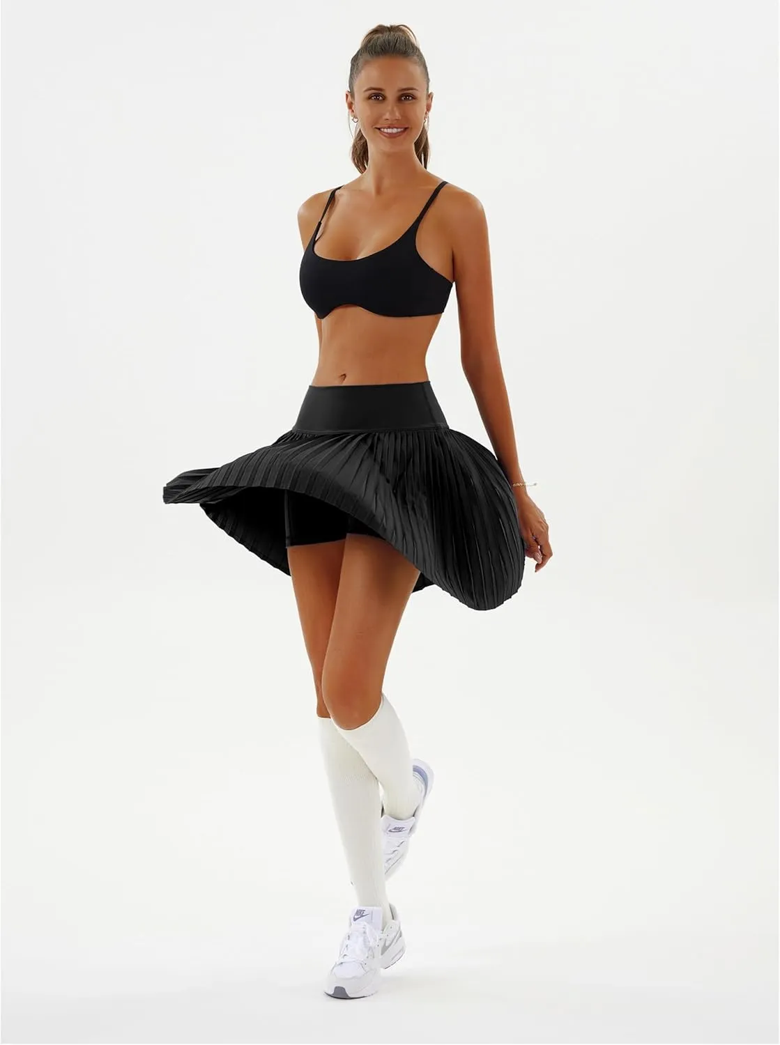 Redqenting Pleated Tennis Skirts with Inner Shorts High Waist Golf Skorts for Women with Pockets Athletic Skorts Mid-Length