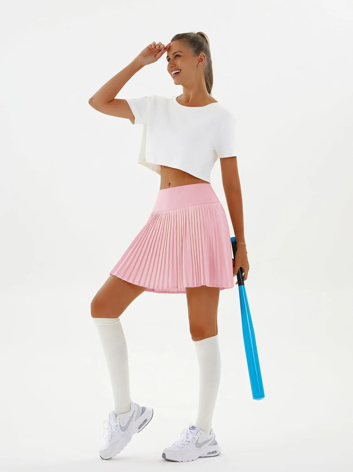 Redqenting Pleated Tennis Skirts with Inner Shorts High Waist Golf Skorts for Women with Pockets Athletic Skorts Mid-Length