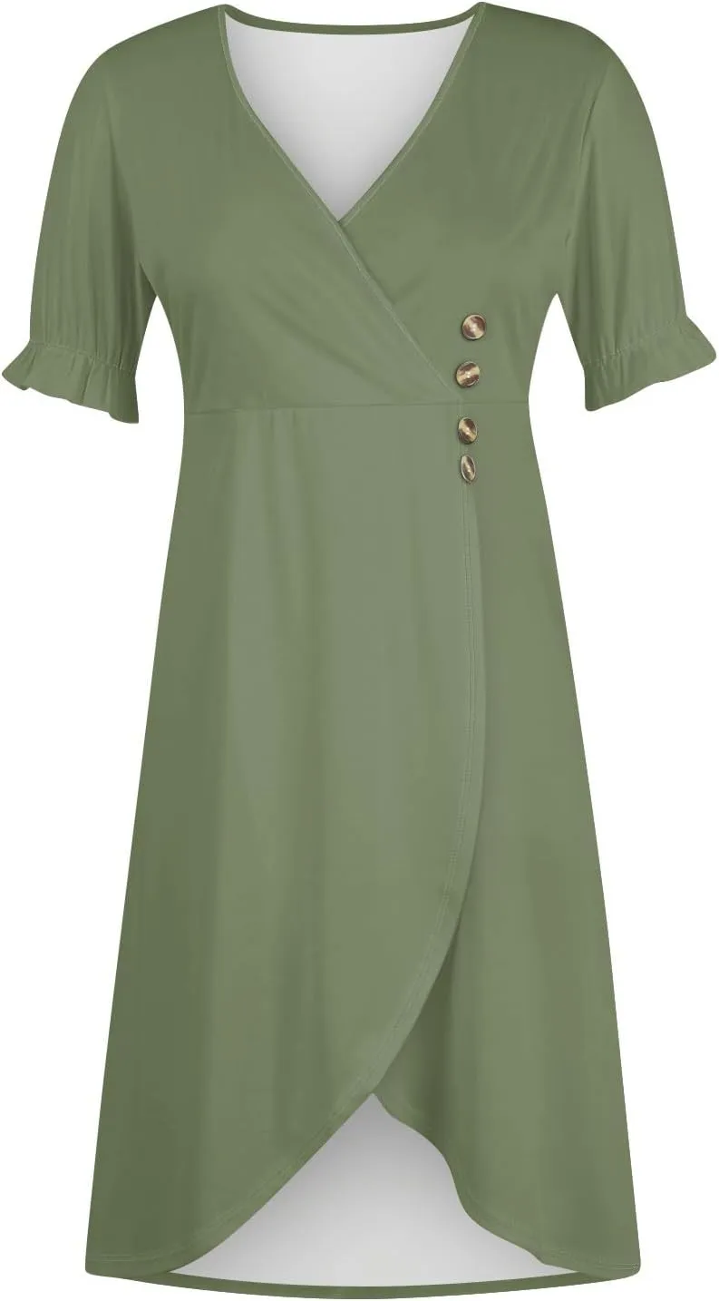 Resort Dresses for Women,Summer Elegant Wrap V Neck Floral Boho Dress Flowy Ruched Hawaiian Summer Dress