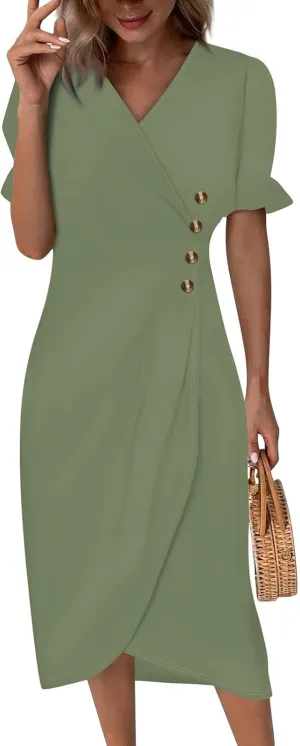 Resort Dresses for Women,Summer Elegant Wrap V Neck Floral Boho Dress Flowy Ruched Hawaiian Summer Dress