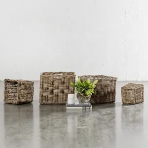 RIVIERE RATTAN SQUARE BASKET BUNDLE X4  |  SMALL   MEDIUM   LARGE   X-LARGE