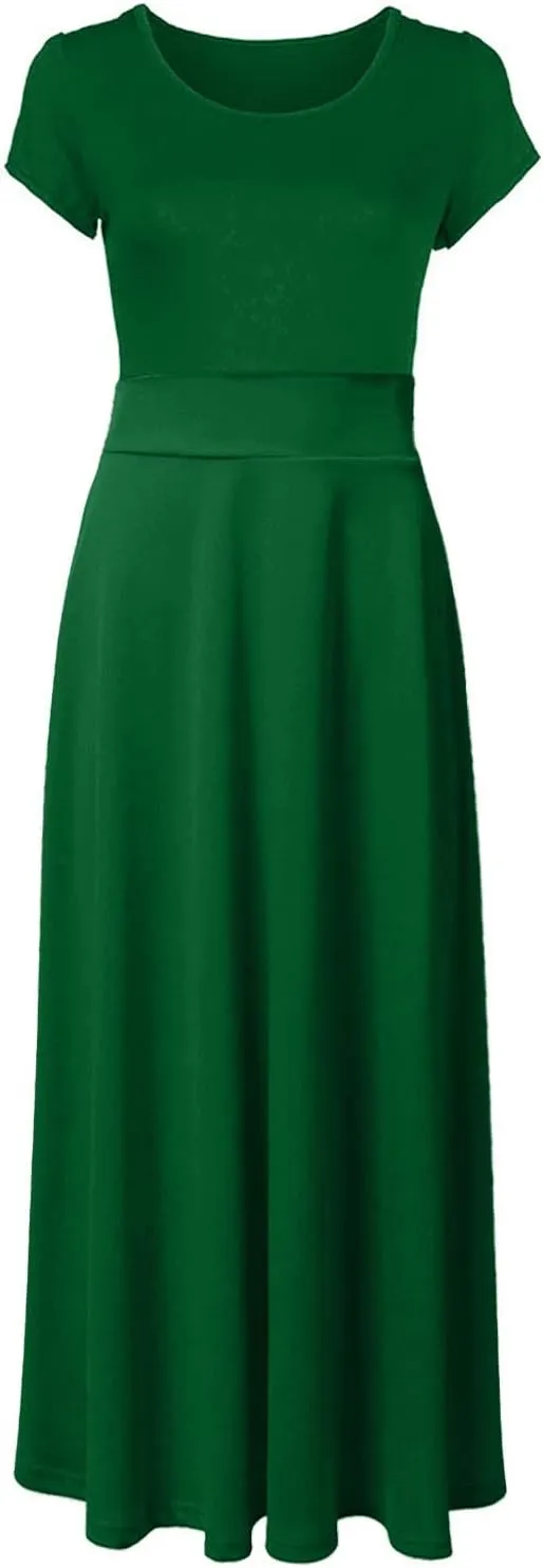 RKSTN Long Summer Dresses for Women 2025 Short Sleeve Solid Color Maxi Dress Prom Cocktail Ball Gowns Beach Party Sundresses
