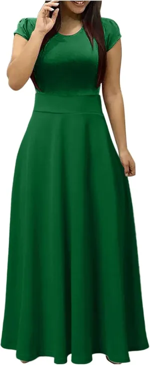 RKSTN Long Summer Dresses for Women 2025 Short Sleeve Solid Color Maxi Dress Prom Cocktail Ball Gowns Beach Party Sundresses