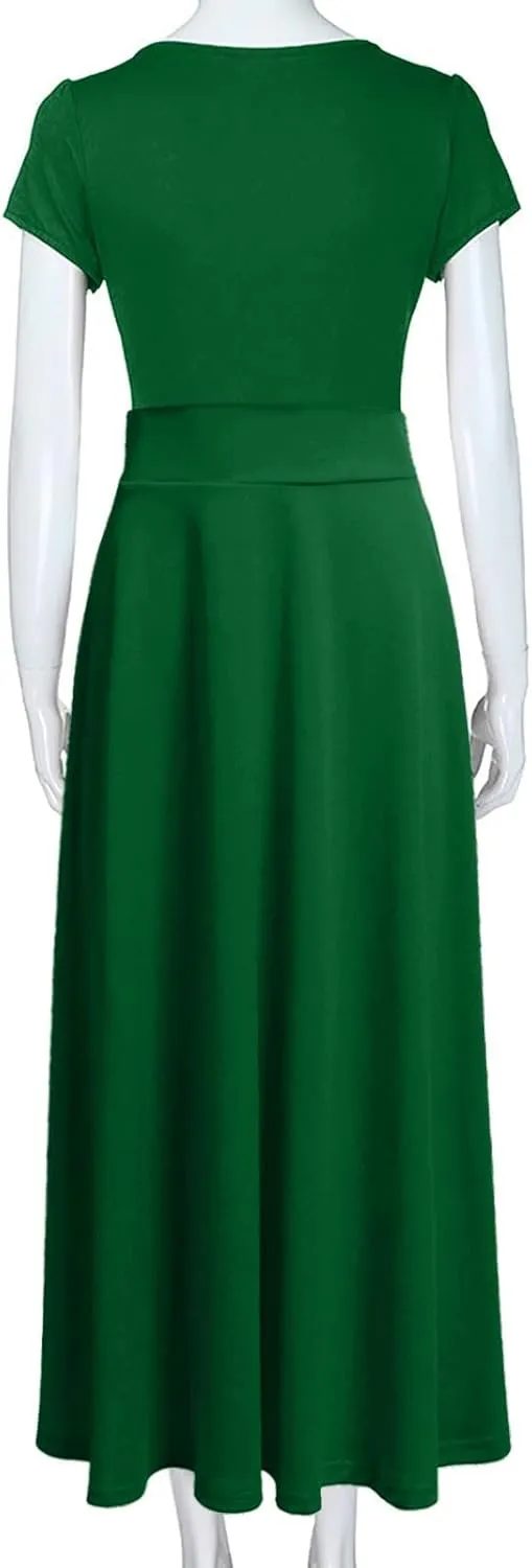 RKSTN Long Summer Dresses for Women 2025 Short Sleeve Solid Color Maxi Dress Prom Cocktail Ball Gowns Beach Party Sundresses