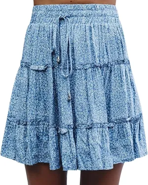 RKSTN Skirts for Women High Waist Ruffled Floral Print Skorts Bohe Beach Short Skirt Tennis Skirt Summer Casual Skirt