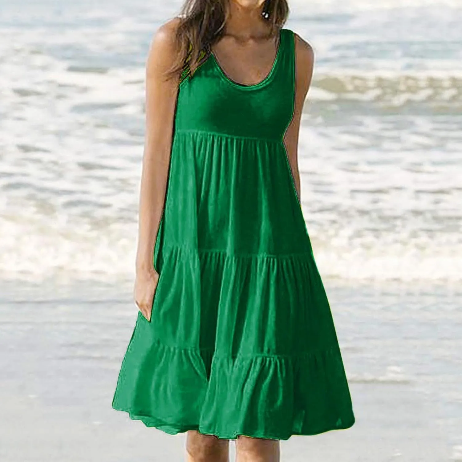 RKSTN Sleeveless Summer Dress for Women Flowy Casual Boho Beach Plus Size Dresses Trendy Tiered A-Line Gradient Sundresses