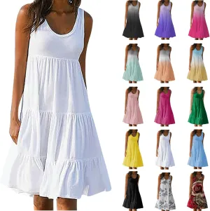 RKSTN Sleeveless Summer Dress for Women Flowy Casual Boho Beach Plus Size Dresses Trendy Tiered A-Line Gradient Sundresses