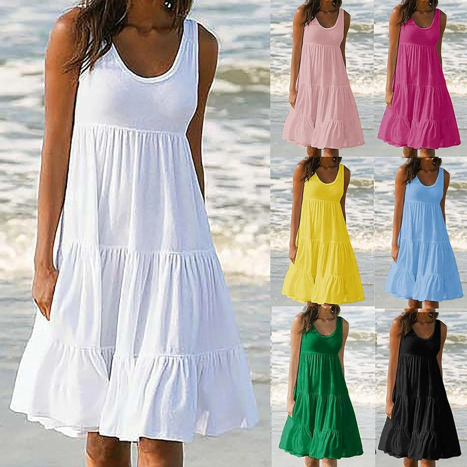 RKSTN Sleeveless Summer Dress for Women Flowy Casual Boho Beach Plus Size Dresses Trendy Tiered A-Line Gradient Sundresses