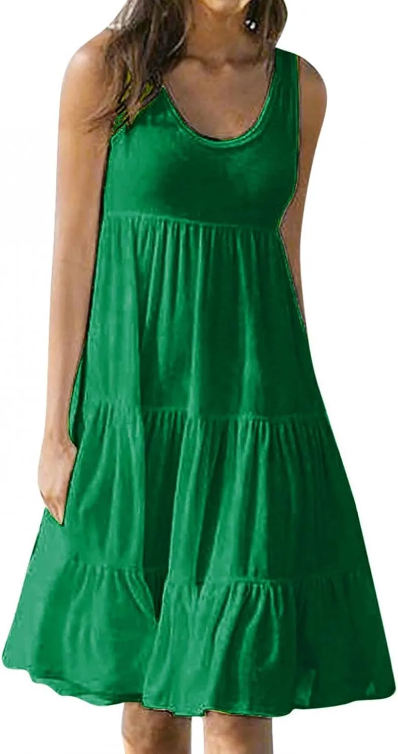 RKSTN Sleeveless Summer Dress for Women Flowy Casual Boho Beach Plus Size Dresses Trendy Tiered A-Line Gradient Sundresses