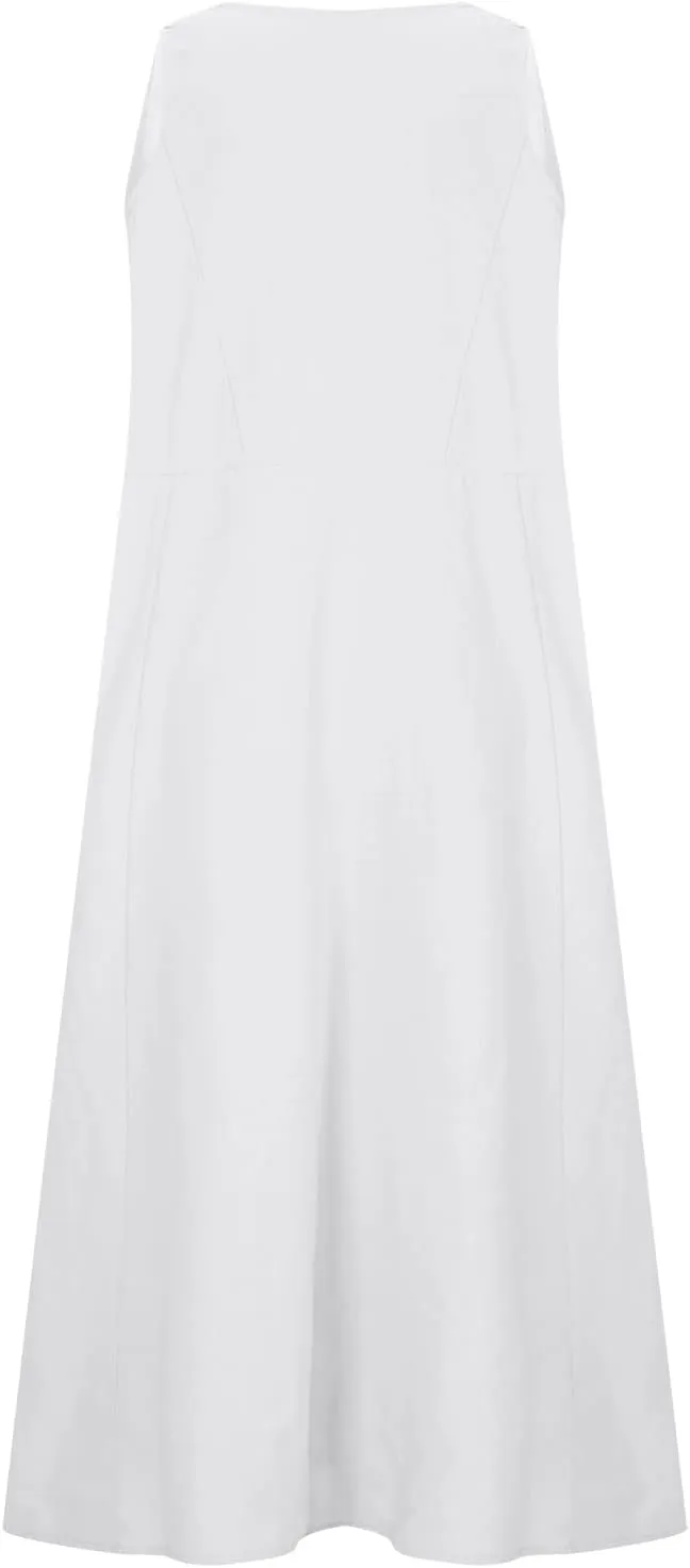RKSTN Women Plain Cotton Linen Dresses Summer Sleeveless Maxi Dress Boho Casual Plus Size Loose Fit Long Dress with Pockets