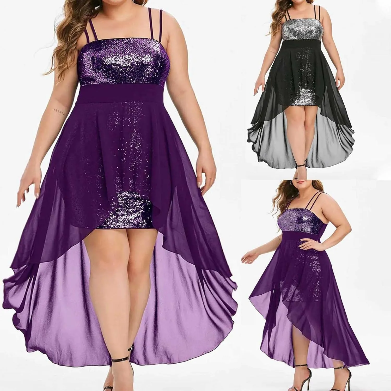 RKSTN Women's Sequin Loose Evening Dresses Plus Size Dress for Women Fashion Sexy Sling Swing Dress Summer Prom Ball Gown