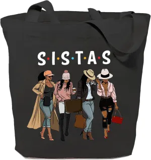 SAUIVD Funny Sistas Vacations Canvas Tote Bag Girls Dressing Styles Shoulder Bag Cute Travel Gift Reusable Grocery Bag
