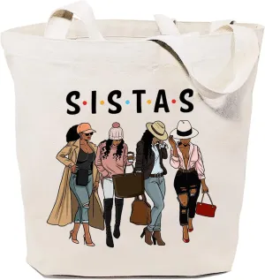 SAUIVD Funny Sistas Vacations Canvas Tote Bag Girls Dressing Styles Shoulder Bag Cute Travel Gift Reusable Grocery Bag