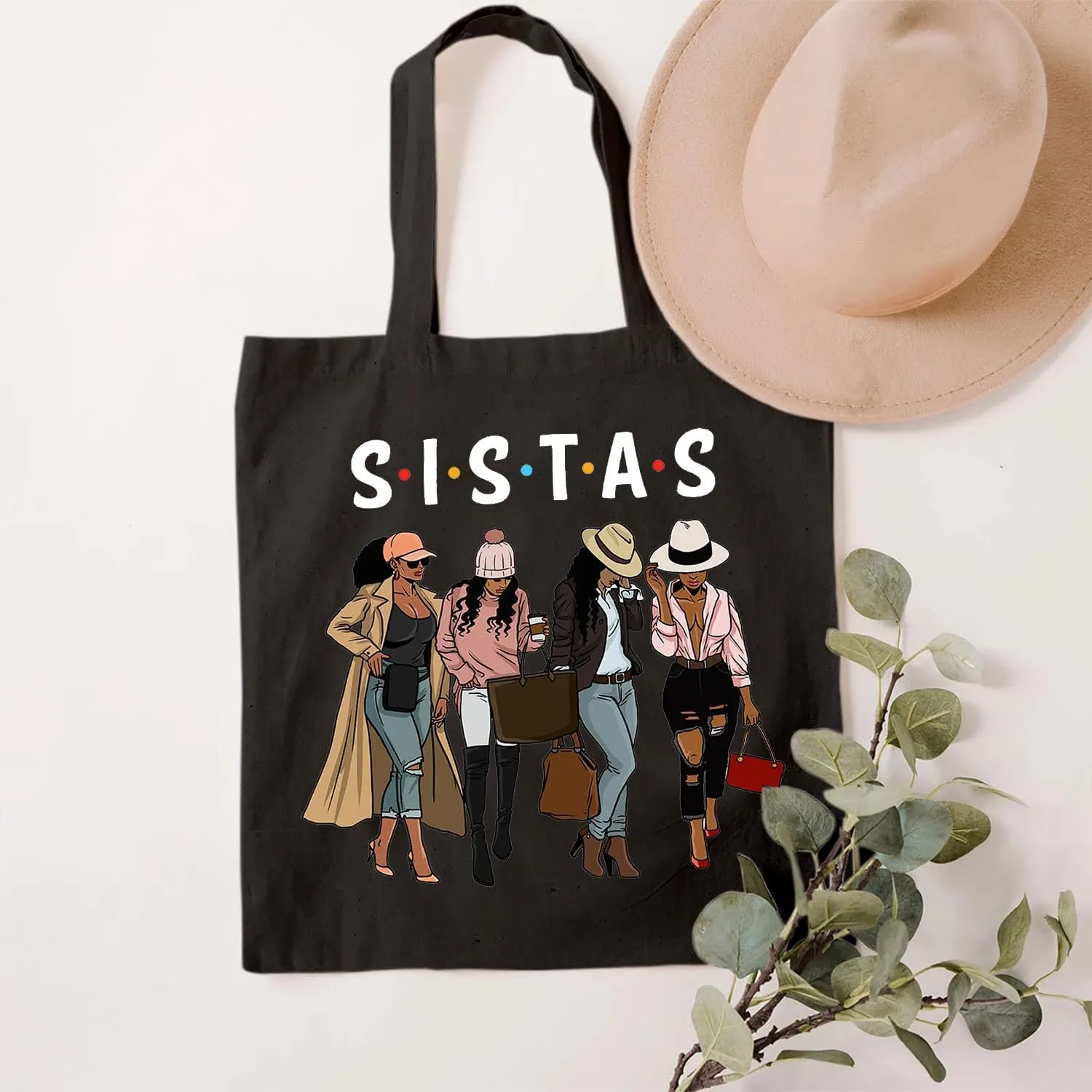 SAUIVD Funny Sistas Vacations Canvas Tote Bag Girls Dressing Styles Shoulder Bag Cute Travel Gift Reusable Grocery Bag