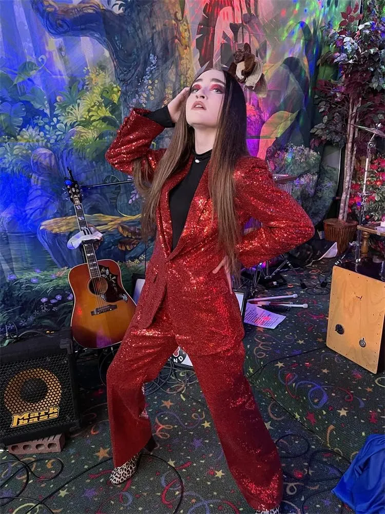 Sequins Women Suits Set Blazer Ladies Wedding Tuxedos Party Wear Suits