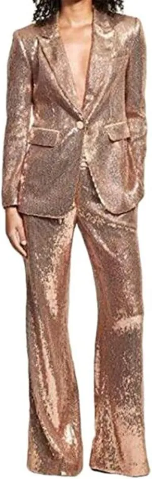 Sequins Women Suits Set Blazer Ladies Wedding Tuxedos Party Wear Suits