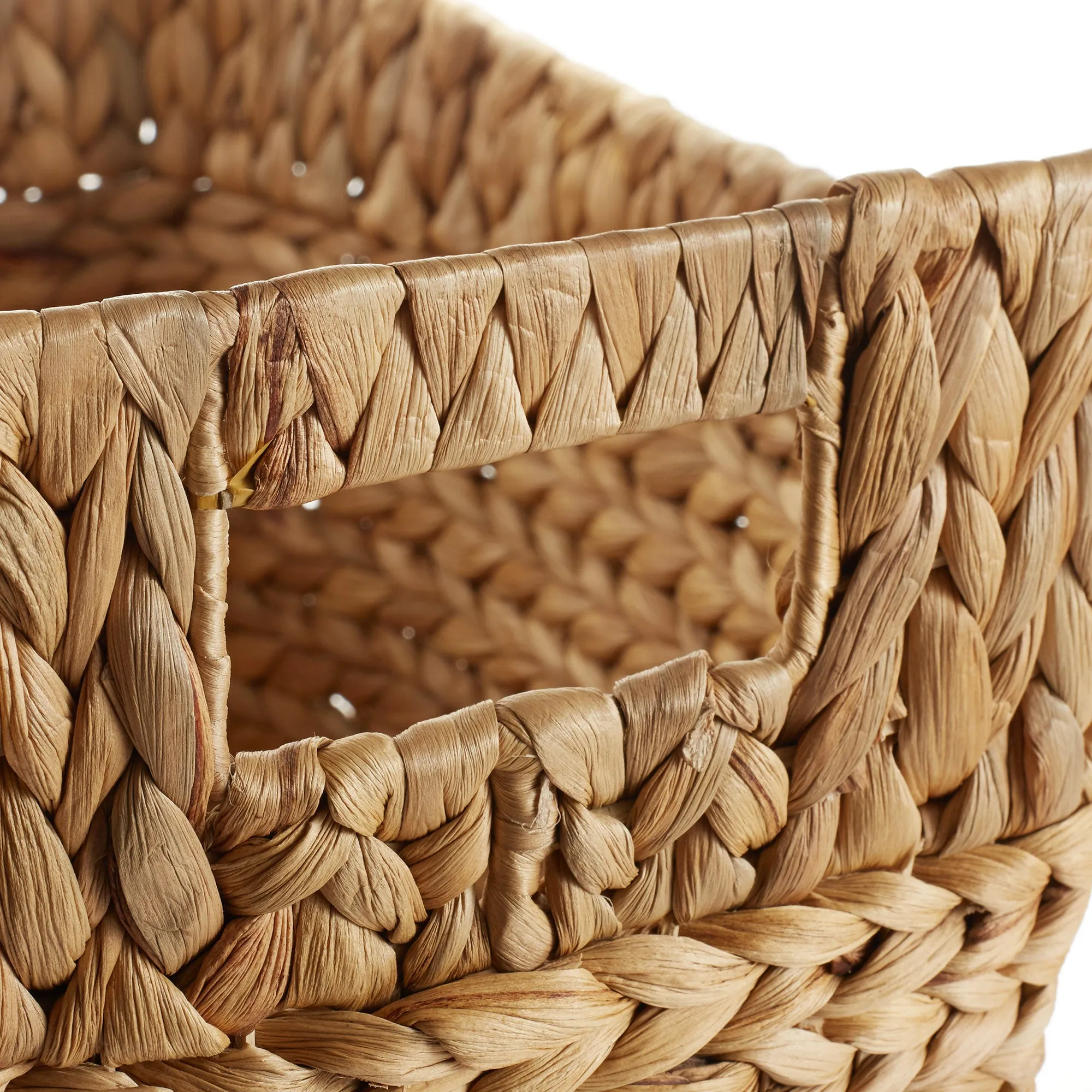 Set of 3 Water Hyacinth Oval Storage Baskets with Handles