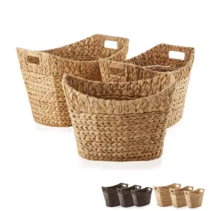 Set of 3 Water Hyacinth Oval Storage Baskets with Handles