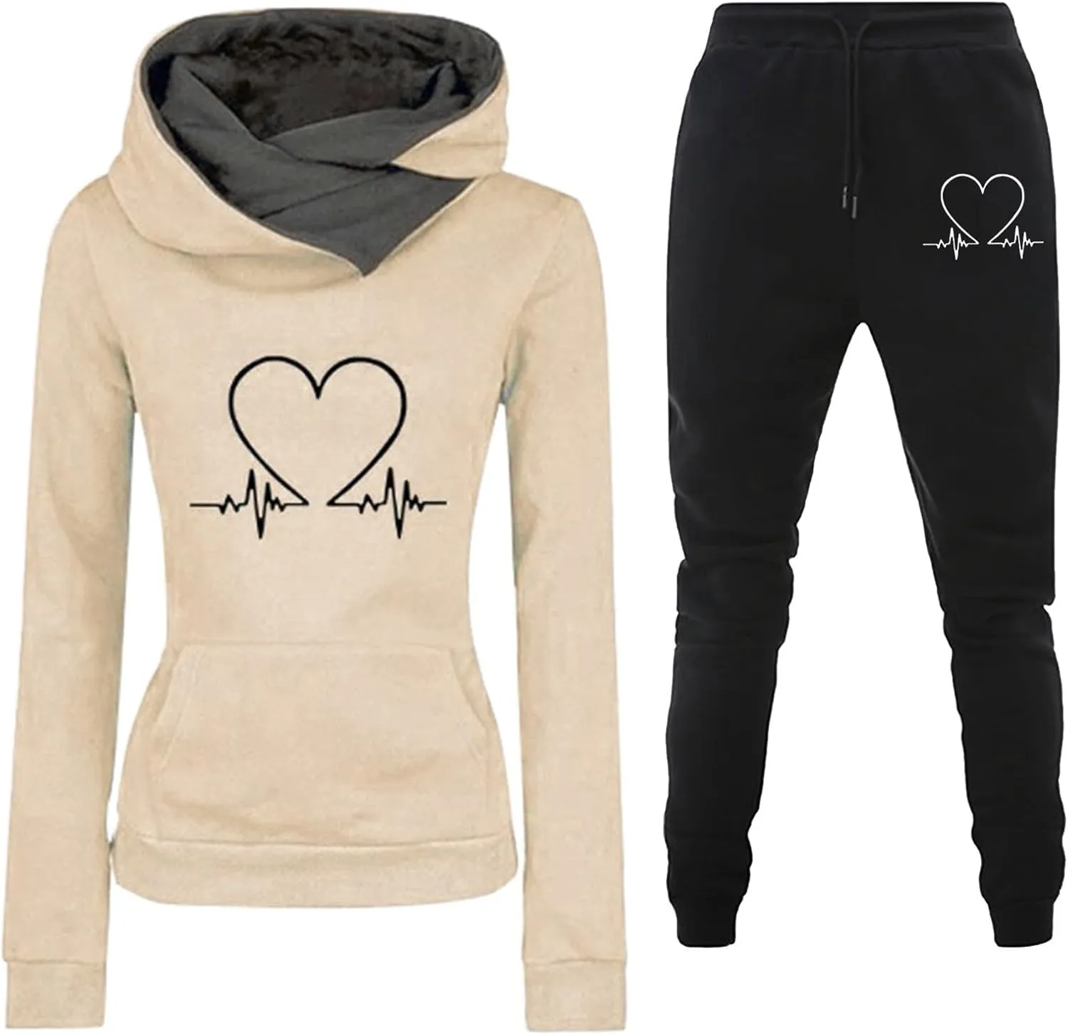 SHAOBGE Unisex 2 Piece Outfits Women Men Hoodie Tracksuits Oversized Sweatshirts Jogger Sweatpants Y2K Sweatsuit with Pockets
