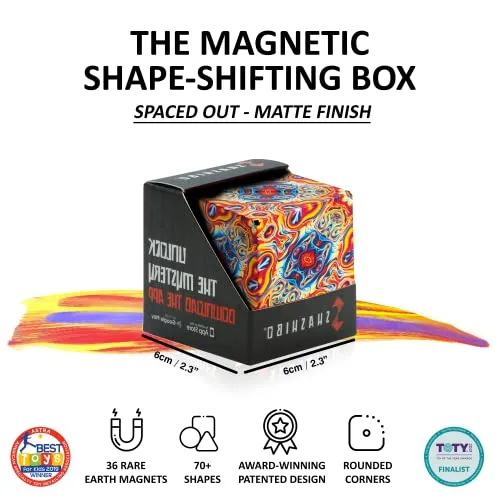 SHASHIBO Shape Shifting Box - Award-Winning, Patented Fidget Cube w/ 36 Rare Earth Magnets - Extraordinary 3D Magic Cube – Shashibo Cube Magnet Fidget Toy Transforms Into Over 70 Shapes (Spaced Out)